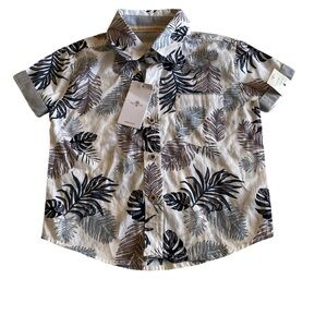 Craft Gray and Brown Button Down Shirt Lightweight Tropical Print